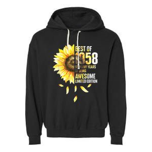 Best Of 1958 Sunflower Year Of Birth Birthday Garment-Dyed Fleece Hoodie