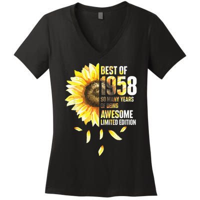 Best Of 1958 Sunflower Year Of Birth Birthday Women's V-Neck T-Shirt