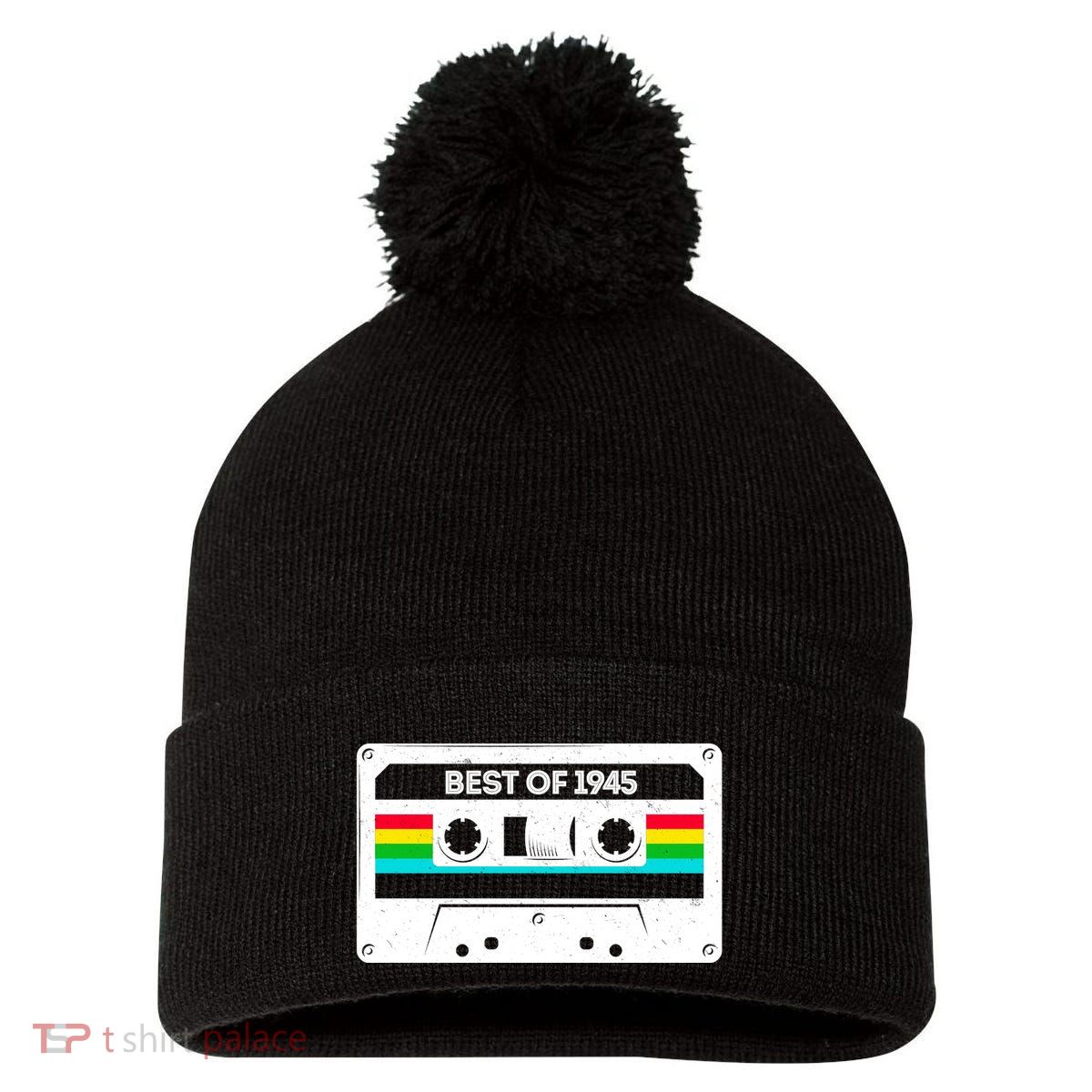 Best Of 1945 Retro 80th Birthday Mixtape Pom Pom 12in Knit Beanie