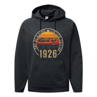 Best Of 1926 Birthday Gift 96 Years Old Performance Fleece Hoodie