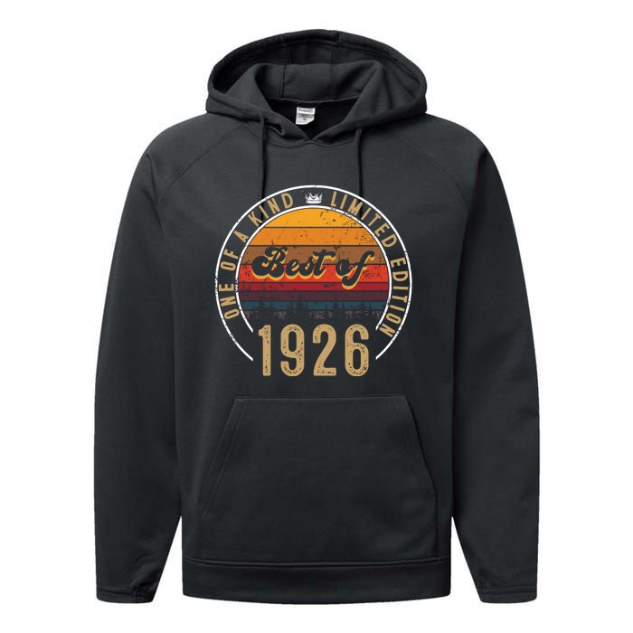 Best Of 1926 Birthday Gift 96 Years Old Performance Fleece Hoodie