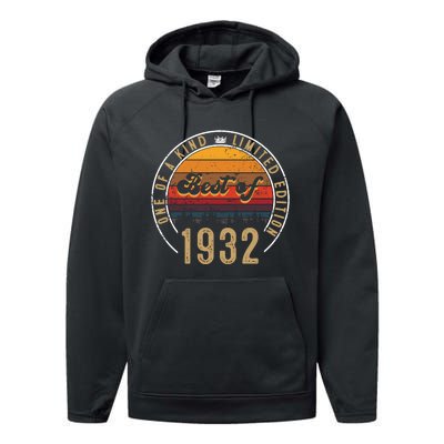 Best Of 1932 Birthday Gift 90 Years Old Performance Fleece Hoodie