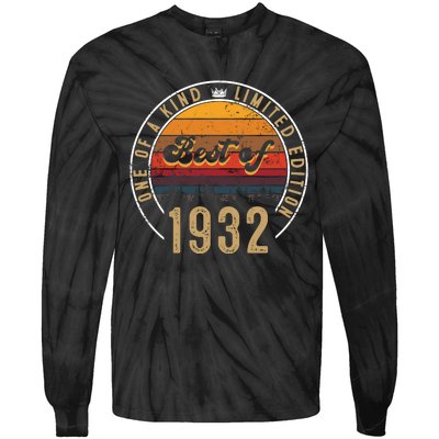 Best Of 1932 Birthday Gift 90 Years Old Tie-Dye Long Sleeve Shirt