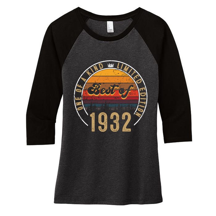 Best Of 1932 Birthday Gift 90 Years Old Women's Tri-Blend 3/4-Sleeve Raglan Shirt