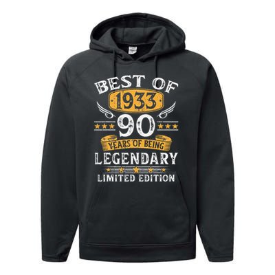 Best Of 1933 Limited Edition 90 Year Old 90th Birthday Gifts Performance Fleece Hoodie