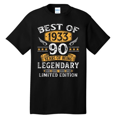 Best Of 1933 Limited Edition 90 Year Old 90th Birthday Gifts Tall T-Shirt