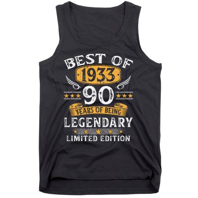 Best Of 1933 Limited Edition 90 Year Old 90th Birthday Gifts Tank Top