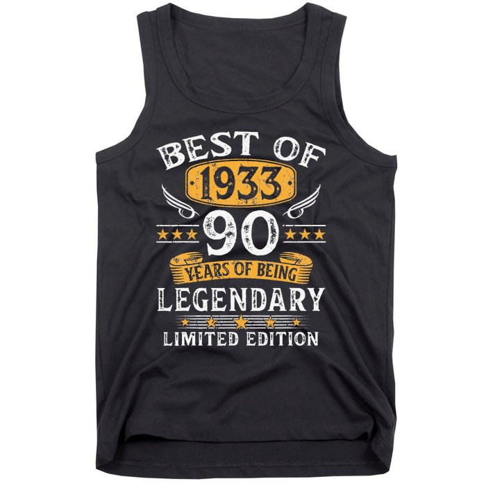 Best Of 1933 Limited Edition 90 Year Old 90th Birthday Gifts Tank Top