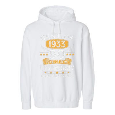 Best Of 1933 Limited Edition 90 Year Old 90th Birthday Gifts Garment-Dyed Fleece Hoodie