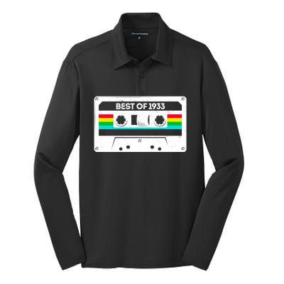 Best Of 1933 Retro 90th Birthday Mixtape Silk Touch Performance Long Sleeve Polo