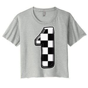 Birthday One 1 Race Car 1st Birthday Racing Car Flag Women's Crop Top Tee