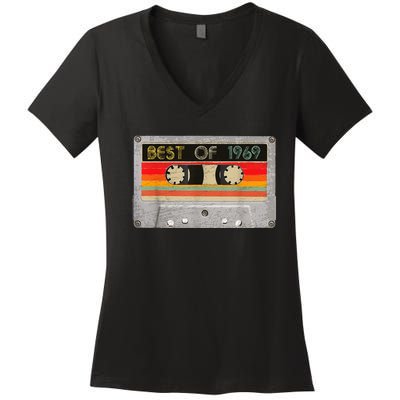 Best Of 1969 54th Birthday Gift Cassette Tape Vintage Women's V-Neck T-Shirt