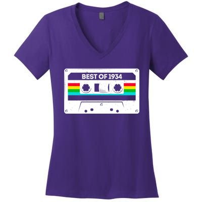 Best Of 1934 Retro 90th Birthday Mixtape Women's V-Neck T-Shirt