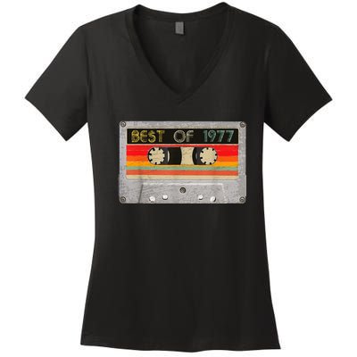 Best Of 1977 46th Birthday Gift Cassette Tape Vintage Women's V-Neck T-Shirt