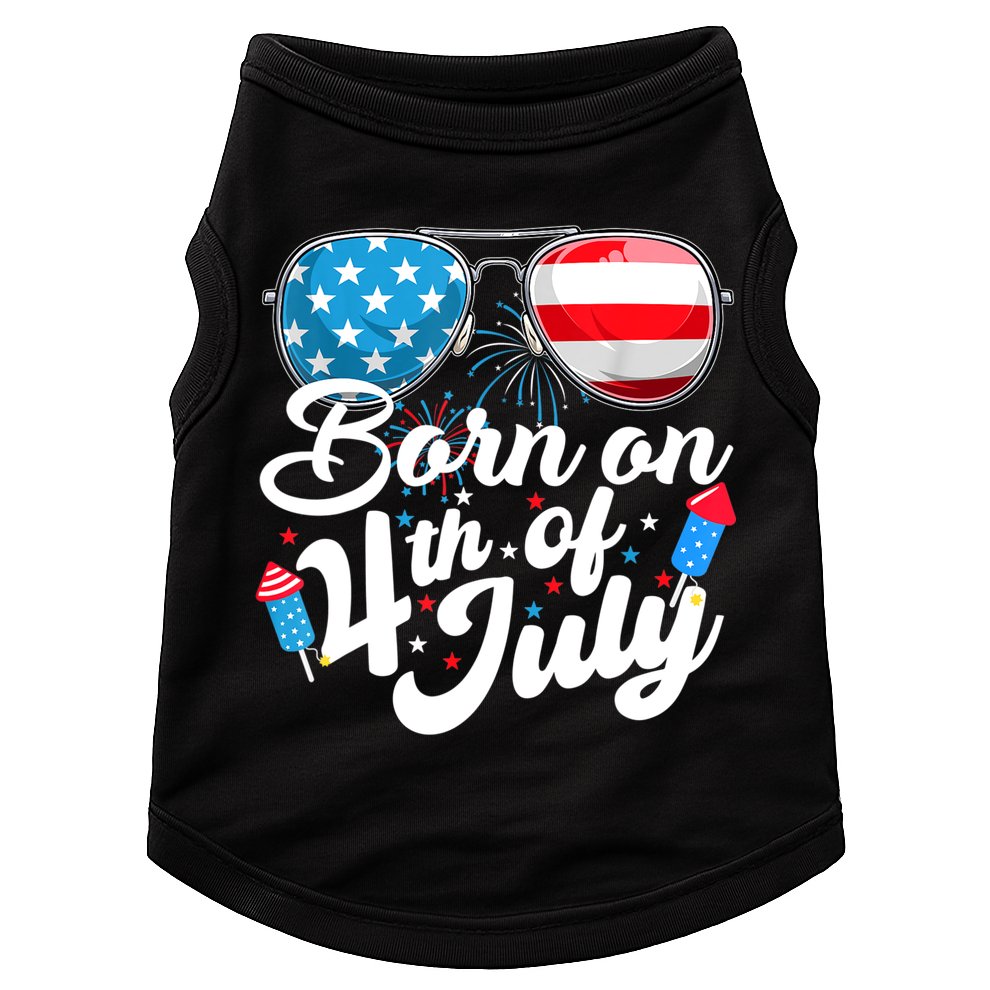 Born On 4th Of July Birthday Sunglasses Fireworks Patriotic Doggie Tank
