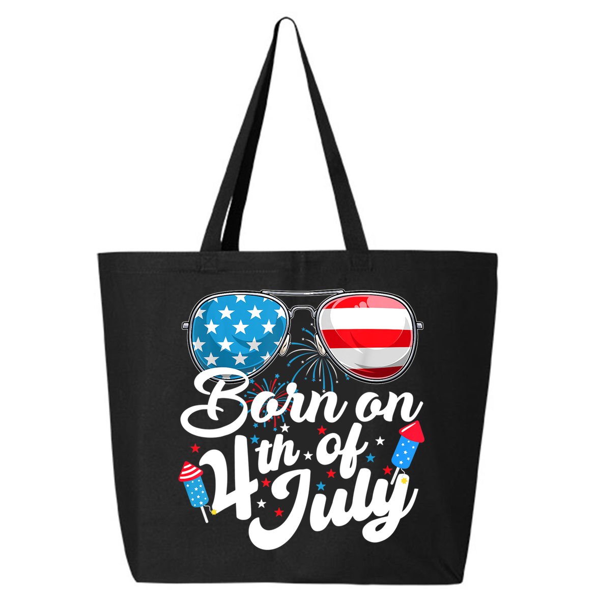 Born On 4th Of July Birthday Sunglasses Fireworks Patriotic 25L Jumbo Tote