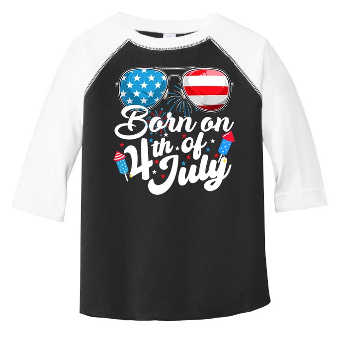 Born On 4th Of July Birthday Sunglasses Fireworks Patriotic Toddler Fine Jersey T-Shirt