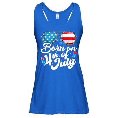 Born On 4th Of July Birthday Sunglasses Fireworks Patriotic Ladies Essential Flowy Tank