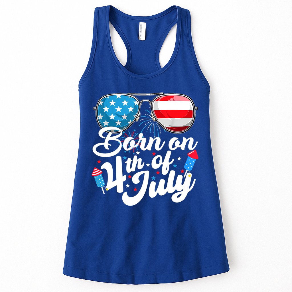 Born On 4th Of July Birthday Sunglasses Fireworks Patriotic Womens Tank Top