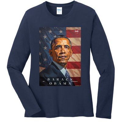 Barack Obama 44th President Of The United States Portrait Ladies Long Sleeve Shirt