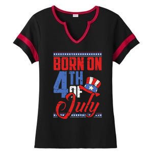 Born On 4th Of July Birthday Cool Patriotic American Ladies Halftime Notch Neck Tee