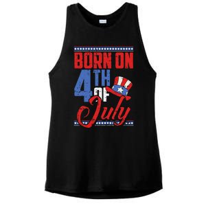 Born On 4th Of July Birthday Cool Patriotic American Ladies PosiCharge Tri-Blend Wicking Tank