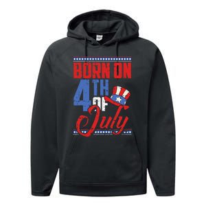 Born On 4th Of July Birthday Cool Patriotic American Performance Fleece Hoodie