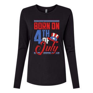 Born On 4th Of July Birthday Cool Patriotic American Womens Cotton Relaxed Long Sleeve T-Shirt