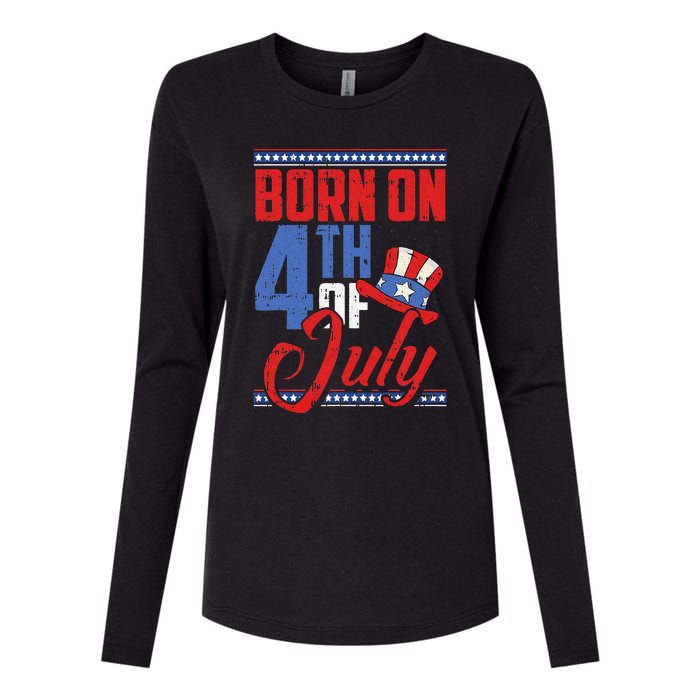 Born On 4th Of July Birthday Cool Patriotic American Womens Cotton Relaxed Long Sleeve T-Shirt