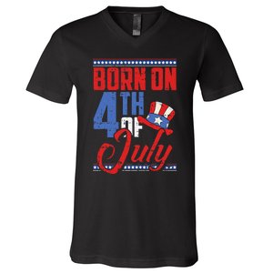 Born On 4th Of July Birthday Cool Patriotic American V-Neck T-Shirt