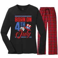 Born On 4th Of July Birthday Cool Patriotic American Women's Long Sleeve Flannel Pajama Set 