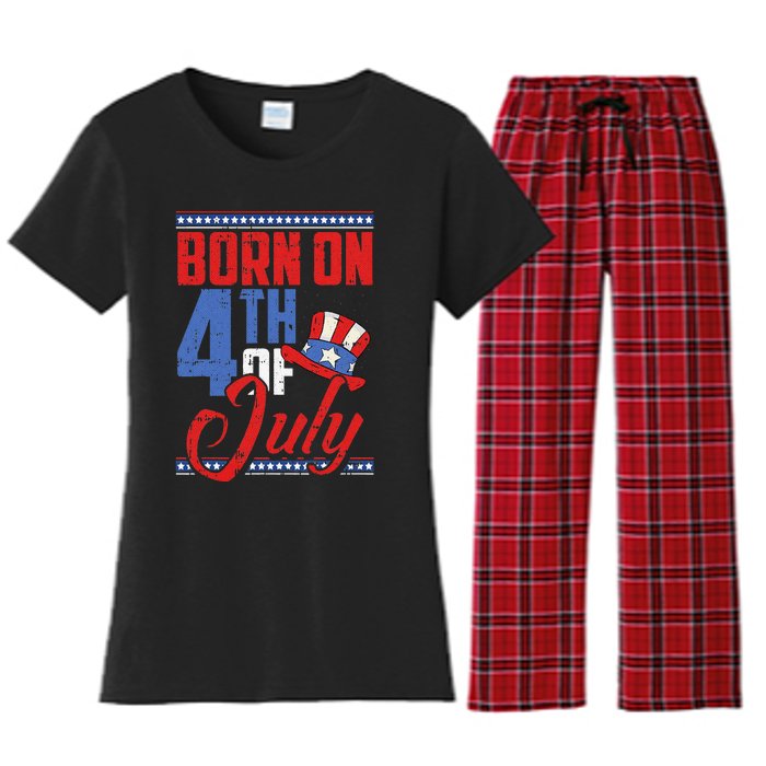 Born On 4th Of July Birthday Cool Patriotic American Women's Flannel Pajama Set