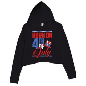 Born On 4th Of July Birthday Cool Patriotic American Crop Fleece Hoodie