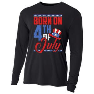 Born On 4th Of July Birthday Cool Patriotic American Cooling Performance Long Sleeve Crew