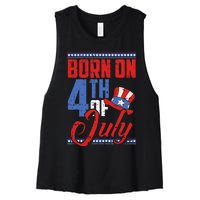 Born On 4th Of July Birthday Cool Patriotic American Women's Racerback Cropped Tank