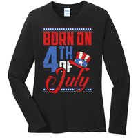 Born On 4th Of July Birthday Cool Patriotic American Ladies Long Sleeve Shirt