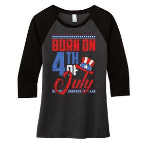 Born On 4th Of July Birthday Cool Patriotic American Women's Tri-Blend 3/4-Sleeve Raglan Shirt