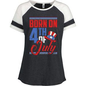 Born On 4th Of July Birthday Cool Patriotic American Enza Ladies Jersey Colorblock Tee