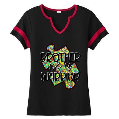 Brother Of A Warrior Autism Awareness Acceptance Gift Ladies Halftime Notch Neck Tee