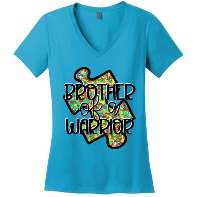 Brother Of A Warrior Autism Awareness Acceptance Gift Women's V-Neck T-Shirt