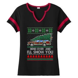 Bend Over and I'll Show You Christmas Couple Matching Family  Ladies Halftime Notch Neck Tee