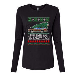 Bend Over and I'll Show You Christmas Couple Matching Family  Womens Cotton Relaxed Long Sleeve T-Shirt