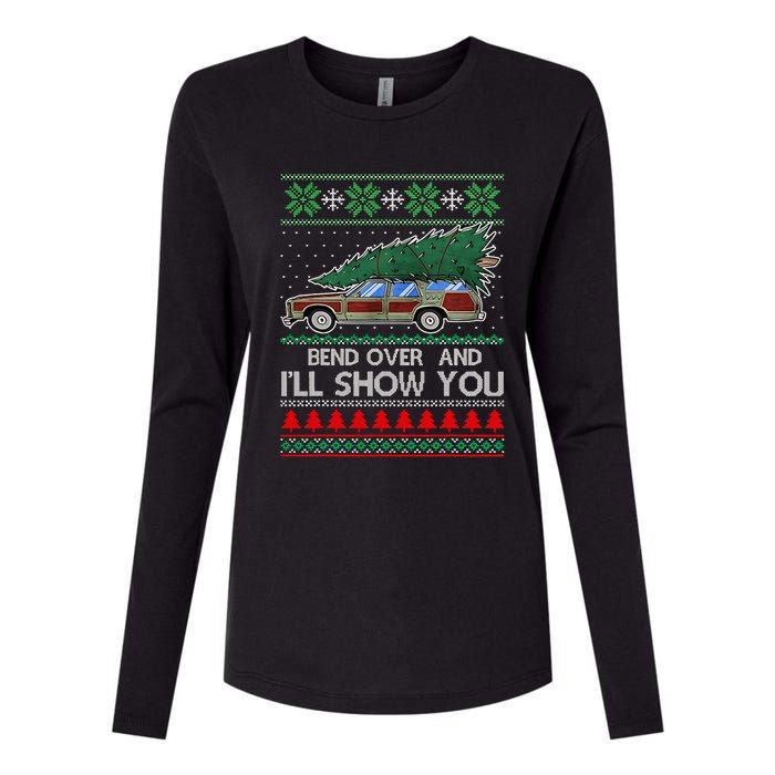 Bend Over and I'll Show You Christmas Couple Matching Family  Womens Cotton Relaxed Long Sleeve T-Shirt