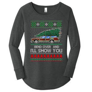 Bend Over and I'll Show You Christmas Couple Matching Family  Women's Perfect Tri Tunic Long Sleeve Shirt