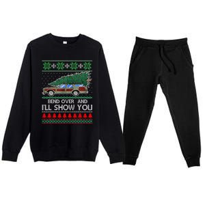 Bend Over and I'll Show You Christmas Couple Matching Family  Premium Crewneck Sweatsuit Set