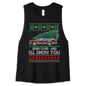 Bend Over and I'll Show You Christmas Couple Matching Family  Women's Racerback Cropped Tank