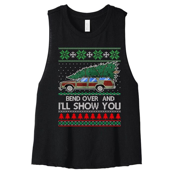 Bend Over and I'll Show You Christmas Couple Matching Family  Women's Racerback Cropped Tank