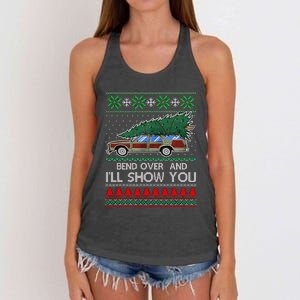 Bend Over and I'll Show You Christmas Couple Matching Family  Women's Knotted Racerback Tank