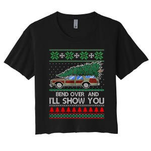 Bend Over and I'll Show You Christmas Couple Matching Family  Women's Crop Top Tee