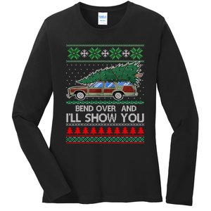 Bend Over and I'll Show You Christmas Couple Matching Family  Ladies Long Sleeve Shirt